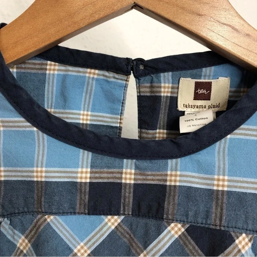 Tea Collection‎ dress Takayama Plaid blue size 4 years